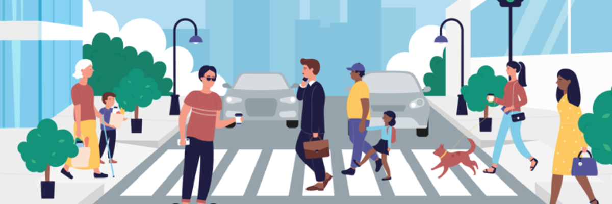 illustration of diverse people walking on street